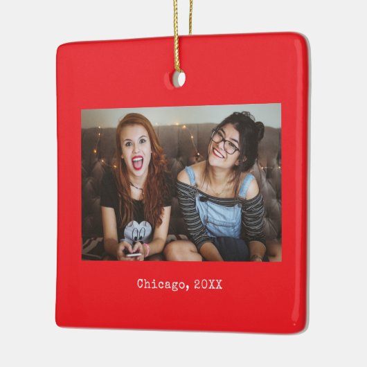 Red Photo Keepsake Christmas Keramisch Ornament (Links)