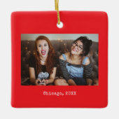 Red Photo Keepsake Christmas Keramisch Ornament (Voorkant)