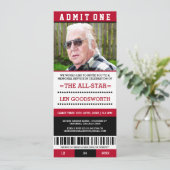 Red Photo Memorial Service Ticket Invitations Kaart (Staand voorkant)