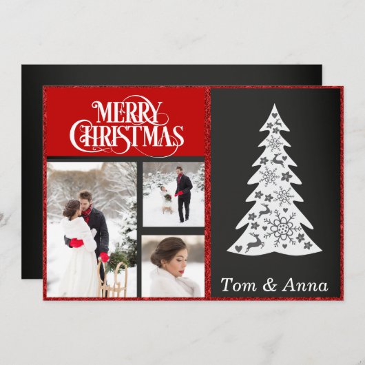 Red Photo met kerstmis Kaart (Voorkant / Achterkant)