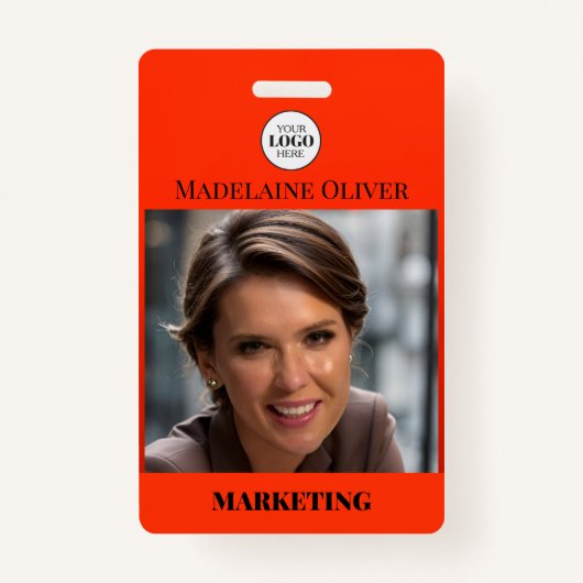 Red Photo QR-code en Logo-medewerker Badge (Voorkant)