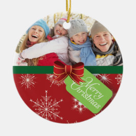 Red Photo Snowflake Merry-kerstversieringen Keramisch Ornament