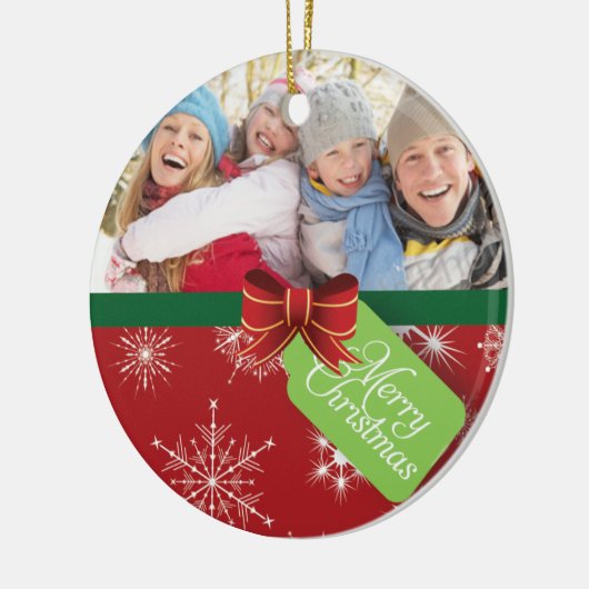 Red Photo Snowflake Merry-kerstversieringen Keramisch Ornament (Links)