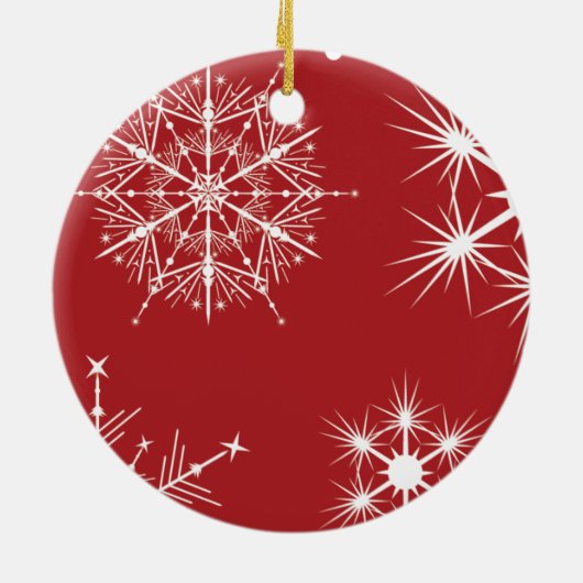 Red Photo Snowflake Merry-kerstversieringen Keramisch Ornament (Achterkant)