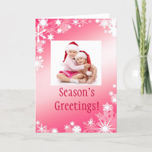 Red Photo Snowflakes Holiday Card Feestdagen Kaart