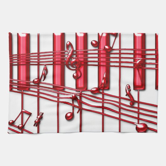 Red Piano Keyboard Kitchen Towel Theedoek (Horizontaal)