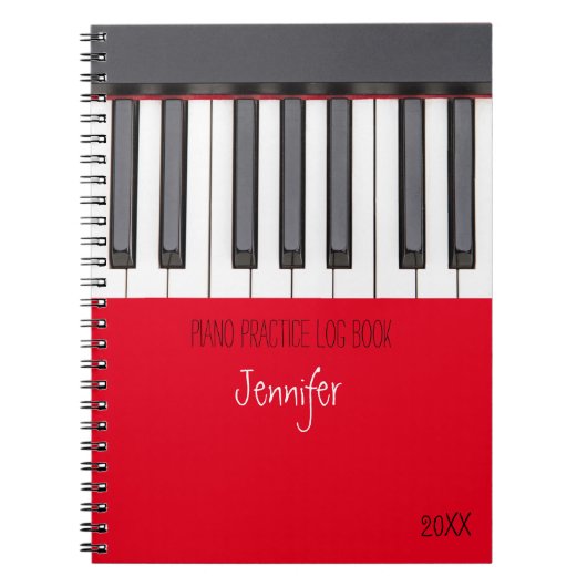 Red Piano Practice Log Book Notitieboek (Voorkant)