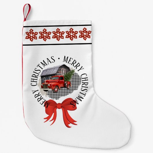 Red Pick Up Truck Christmas Stocking Kleine Kerstsok (Voorkant)
