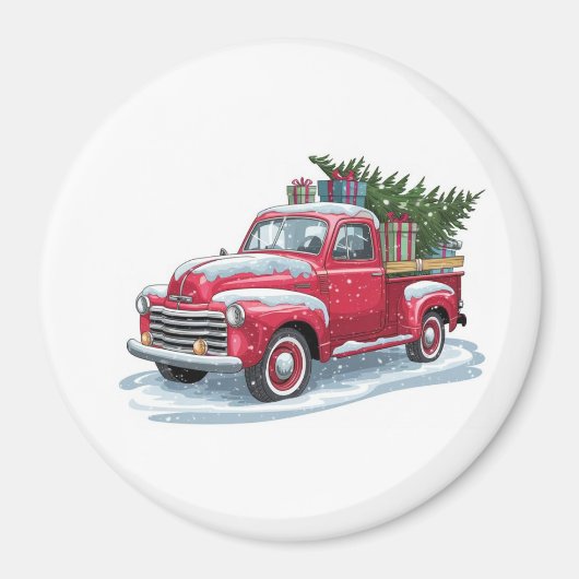 Red Pickup and Christmas Tree Magneet (Voorkant)