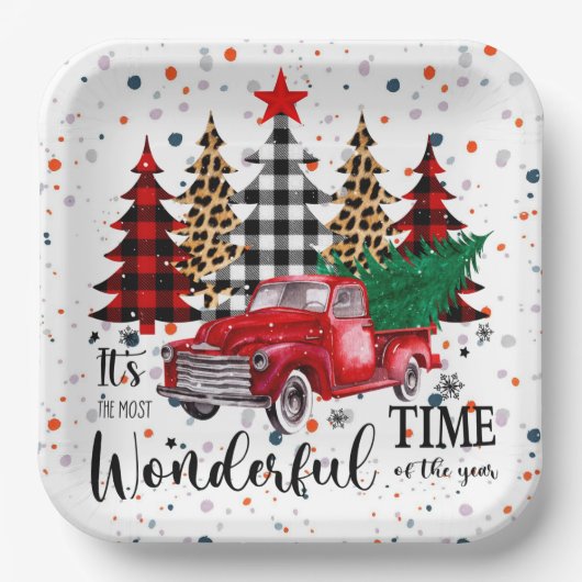 Red Pickup Christmas Bord Feestelijk Plezier (Voorkant)