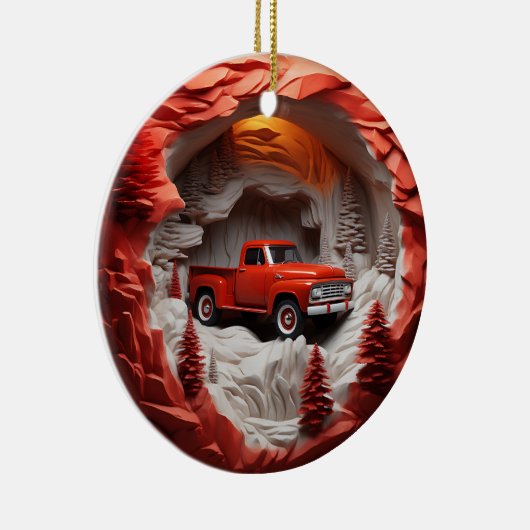 Red Pickup Keramisch Ornament (Rechts)
