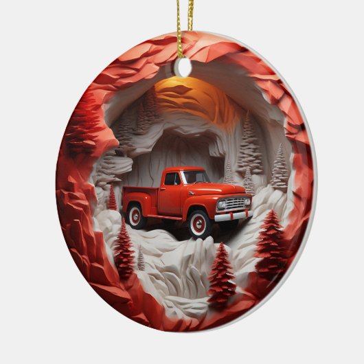 Red Pickup Keramisch Ornament (Links)
