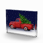 Red Pickup Truck Hauling met kerstboom Fotoblokken (Rechts)