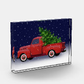 Red Pickup Truck Hauling met kerstboom Fotoblokken (Links)