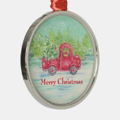 Red Pickup Truck Keramische kerstversiering Metalen Ornament (Rechts)