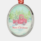Red Pickup Truck Keramische kerstversiering Metalen Ornament (Links)