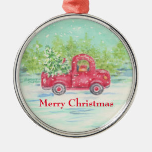 Red Pickup Truck Keramische kerstversiering Metalen Ornament