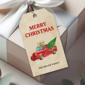 Red Pickup Truck Kerstmis Cadeaulabel