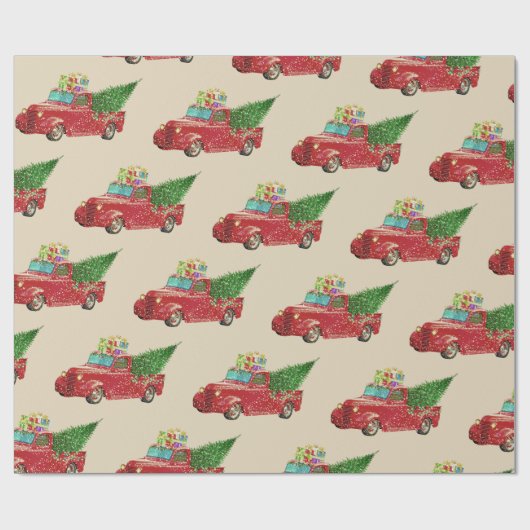  Red Pickup Truck Kerstmis Cadeaupapier (Vlak)