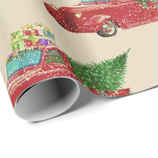  Red Pickup Truck Kerstmis Cadeaupapier (Rol Hoek)
