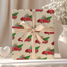  Red Pickup Truck Kerstmis Cadeaupapier