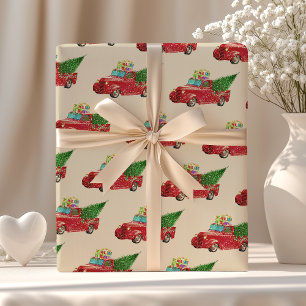  Red Pickup Truck Kerstmis Cadeaupapier