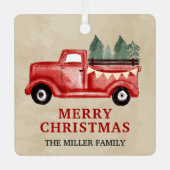  Red Pickup Truck Kerstmis Metalen Ornament (Voorkant)