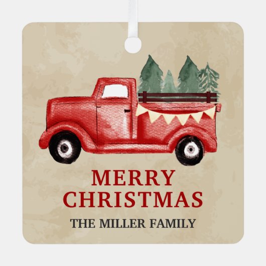  Red Pickup Truck Kerstmis Metalen Ornament (Voorkant)