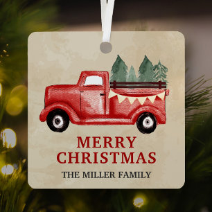 Red Pickup Truck Kerstmis Metalen Ornament