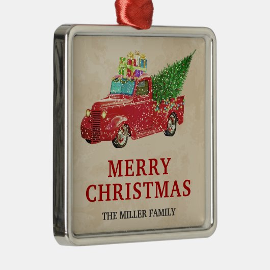  Red Pickup Truck Kerstmis Metalen Ornament (Rechts)