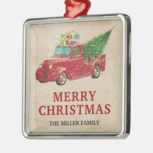  Red Pickup Truck Kerstmis Metalen Ornament (Links)