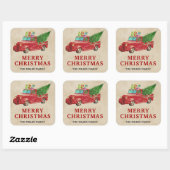  Red Pickup Truck Kerstmis Vierkante Sticker (Vel)