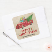  Red Pickup Truck Kerstmis Vierkante Sticker (Envelop)