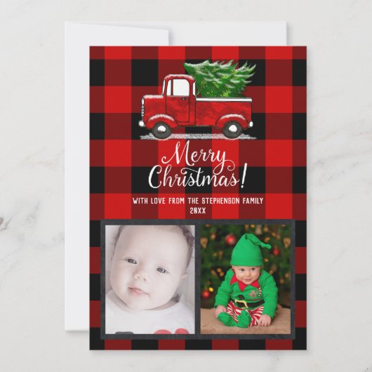 Red Pickup Truck Merry-kerstkaart Kaart (Voorkant)