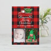 Red Pickup Truck Merry-kerstkaart Kaart (Staand voorkant)