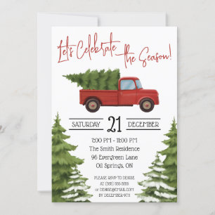 Red Pickup Truck met kerstboomvakantie Kaart
