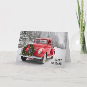 Red Pickup Truck met Kerstmis Feestdagen Kaart