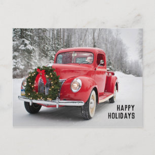Red Pickup Truck met Kerstmis Feestdagenkaart