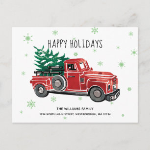 Red Pickup Truck New Address Holiday Aankondigingskaart