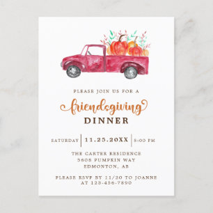 Red Pickup Truck Pumpkin Friendsgiving Elegant Briefkaart