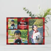 Red Pickup Truck Rustic Country Kerstmis 3 Foto Kaart (Staand voorkant)