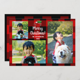 Red Pickup Truck Rustic Country Kerstmis 3 Foto Kaart