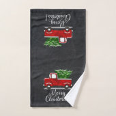 Red Pickup Truck Tree Merry kerst Land Bad Handdoek (Handdoek)