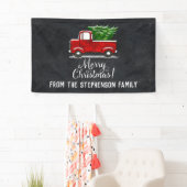 Red Pickup Truck Tree Merry kerst Land Spandoek (Insitu)