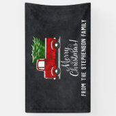 Red Pickup Truck Tree Merry kerst Land Spandoek (Verticaal)