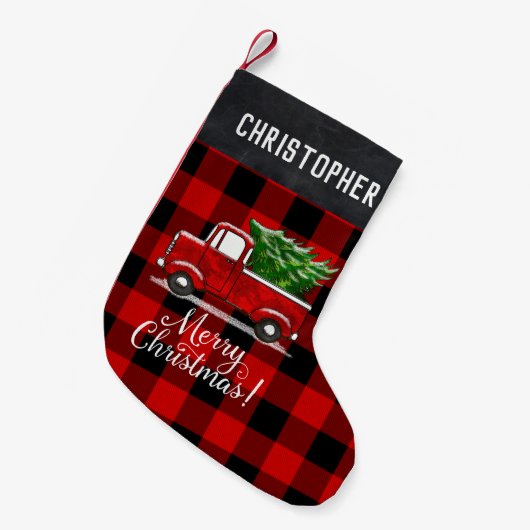 Red Pickup Truck Tree Merry kerst op maat Kleine Kerstsok (Voorkant (Hangend))