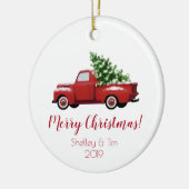  Red Pickup Truck | Vrolijk kerstfeest Keramisch Ornament (Links)