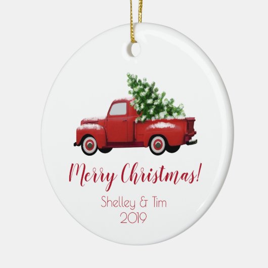 Red Pickup Truck | Vrolijk kerstfeest Keramisch Ornament (Links)