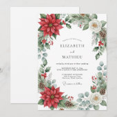 Red Picturesque Yuletide Wedding Kaart (Voorkant / Achterkant)