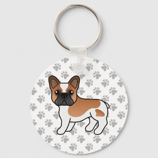 Red Piebald French Bulldog Cute Cartoon Dog Sleutelhanger (Voorkant)